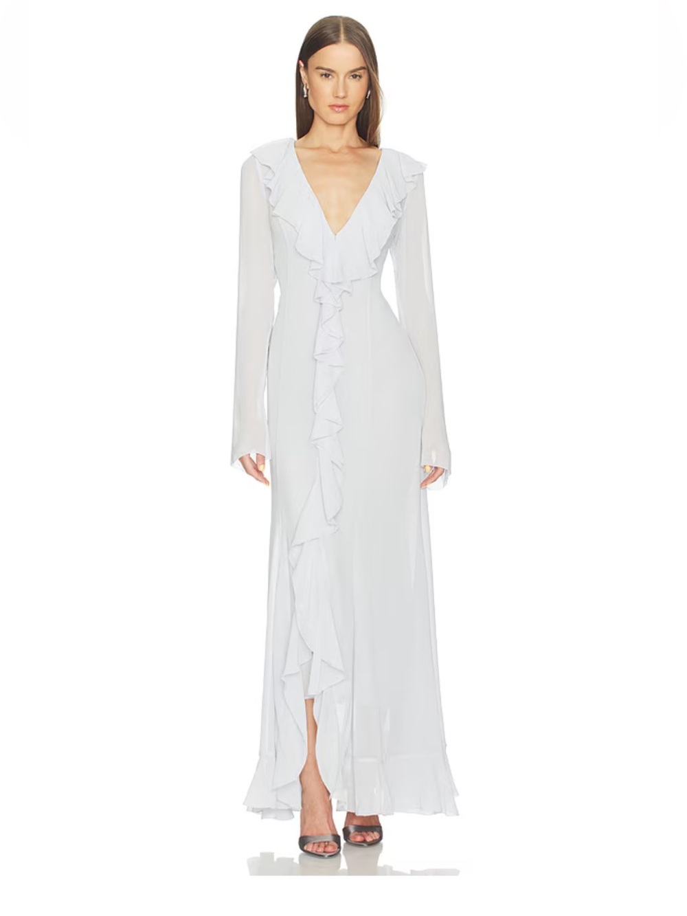 Camila Coelho Lelia Maxi Dress ice Blue Long Sleeve chiffon slip Revolve XS